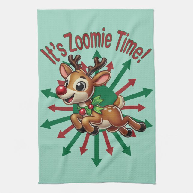 "Es ist Zoomie Time! Weihnachtsmann Geschirrtuch (Vertikal)