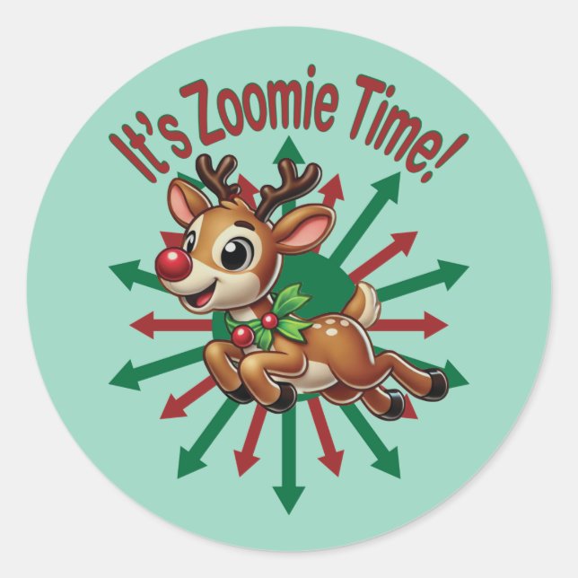 "Es ist Zoomie Time! Weihnachtsmann Runder Aufkleber (Vorderseite)