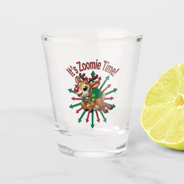 "Es ist Zoomie Time! Weihnachtsmann Schnapsglas (Vorderseite)