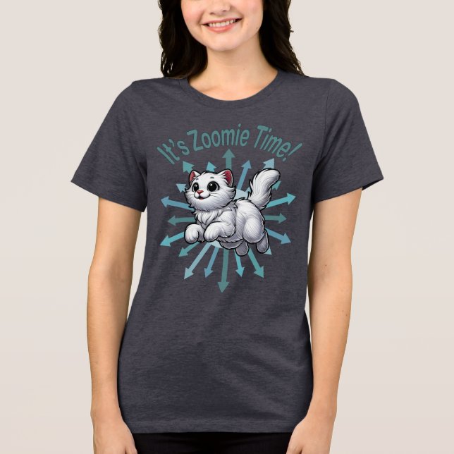 Es ist Zoomie Time White Cat Tri-Blend Shirt (Vorderseite)