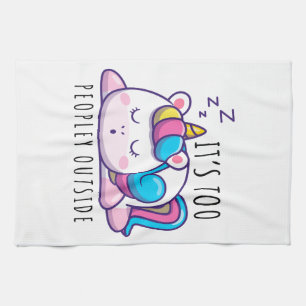 Es ist zu viele Leute außerhalb Unicorn Introverti Geschirrtuch