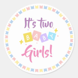 Es ist zwei Baby Girls Pink Party Geburtserklärung Runder Aufkleber