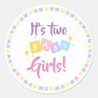 Es ist zwei Baby Girls Pink Party Geburtserklärung Runder Aufkleber