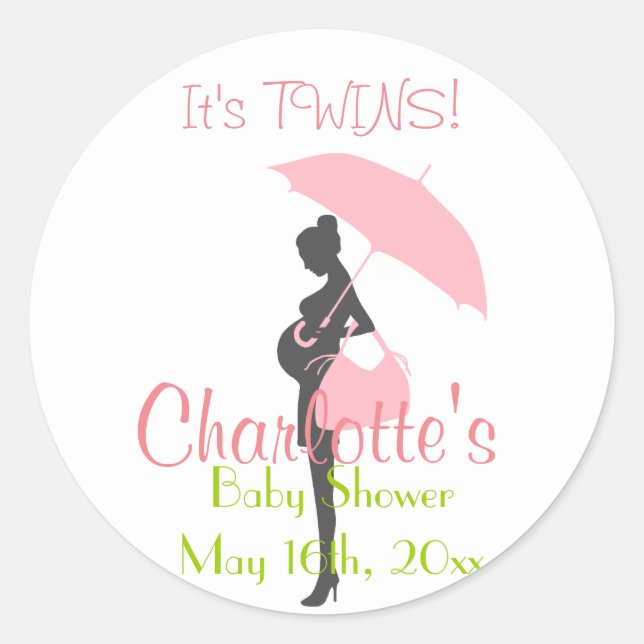 Es ist ZWILLINGE! Rosa Silhouette-Baby-Dusche Runder Aufkleber (Vorderseite)