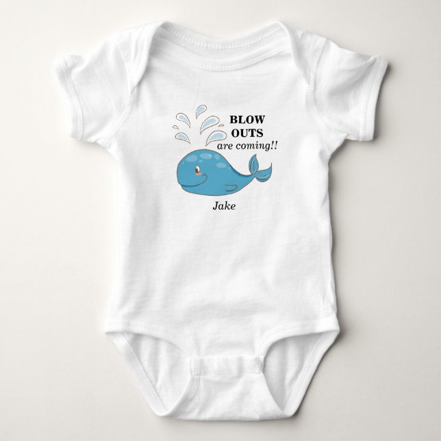 Es kommen Niedliche Blauwal-Blow-Outs. Baby Strampler (Vorderseite)