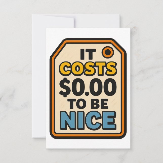 Es kostet $0.00, nett zu sein - kühne Typografie Dankeskarte (Vorderseite)
