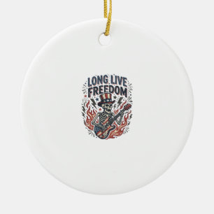Es lebe die Freiheit Patriotisches Skelett Rocker- Keramik Ornament