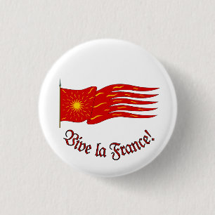 Es lebe Frankreich! Rote Oriflamme mit Sonne Button
