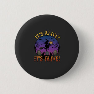 Es lebt Halloween Hexe Kürbis Schwarze Katze Grabs Button