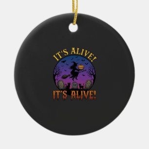 Es lebt Halloween Hexe Kürbis Schwarze Katze Grabs Keramik Ornament