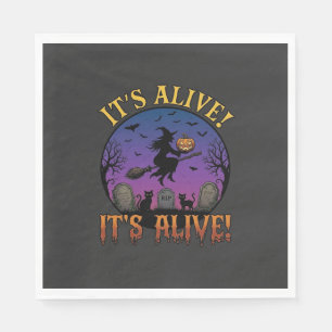 Es lebt Halloween Hexe Kürbis Schwarze Katze Grabs Serviette