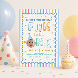 Es macht Spaß, ein Foto buntes 1. Geburtstag zu se Einladung