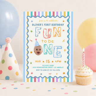 Es macht Spaß, ein Foto buntes 1. Geburtstag zu se Einladung