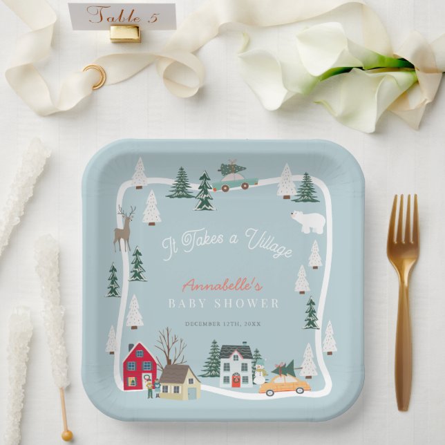 Es nimmt ein Ferienhaus Blue Baby Dusche Pappteller (Hochzeit)