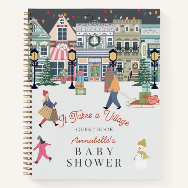 Es nimmt ein Village Holiday Town Baby Dusche Notizbuch (Vorderseite)