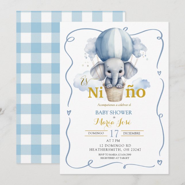 Es Nino Elephant Mexican Baby Shower Einladung (Vorne/Hinten)