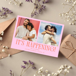 Es passiert 2-Foto Orange Rosa Hochzeit Save The Date