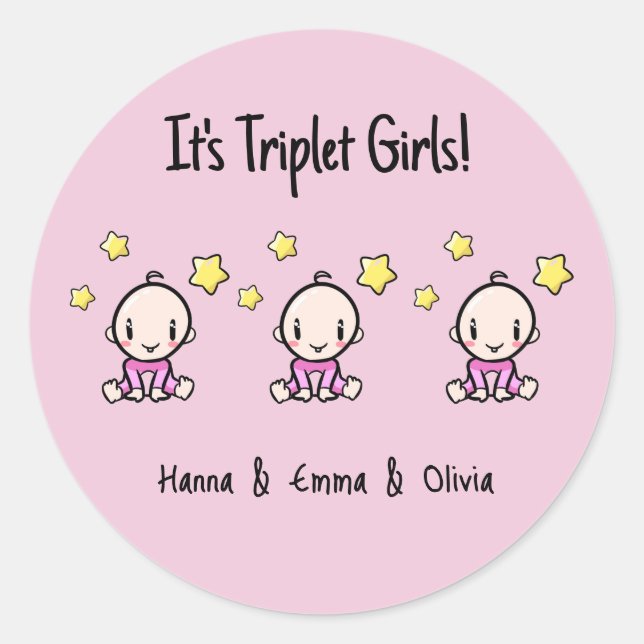 Es sind Triplet Girls!, Personalisierte Triole Bab Runder Aufkleber (Vorderseite)