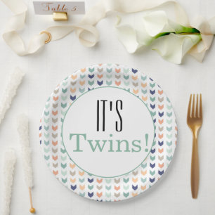 Es sind Zwillinge! Modernes geometrisches Baby-Dus Pappteller