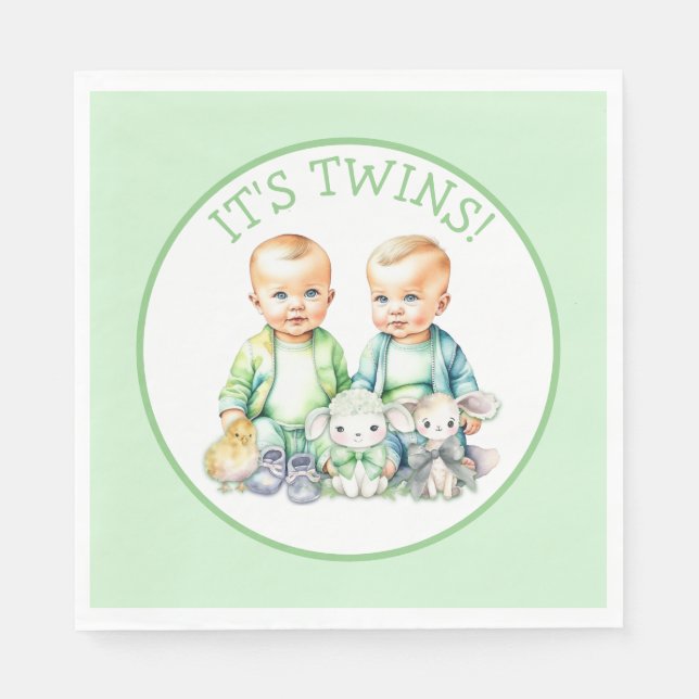 Es sind Zwillinge! Niedlich Junge Zwillinge Kinder Serviette (Vorderseite)
