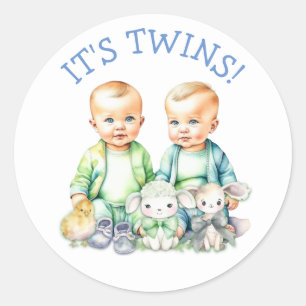 Es sind Zwillinge! Niedliche junge Zwillinge Baby Runder Aufkleber