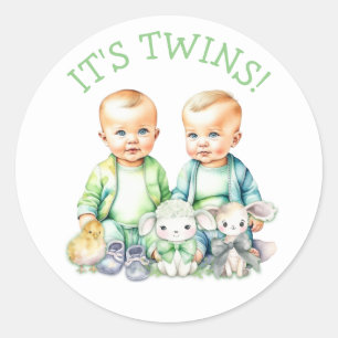 Es sind Zwillinge! Niedliche junge Zwillinge Baby Runder Aufkleber