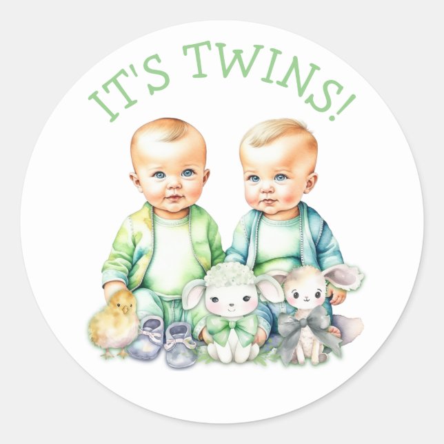 Es sind Zwillinge! Niedliche junge Zwillinge Baby  Runder Aufkleber (Vorderseite)