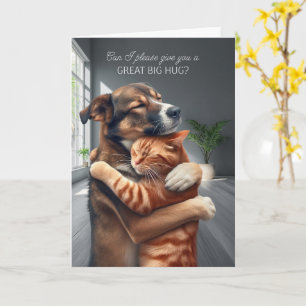 Es tut mir leid, große Umarmung Katze und Hund Ent Karte
