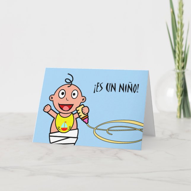 Es-UNO Niño! Glückwünsche auf neuem Baby auf Karte (Vorderseite)