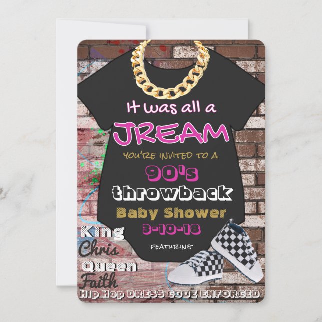 Es war alles ein Jream| 90er Hip Hop Pink & Gold Einladung (Vorderseite)