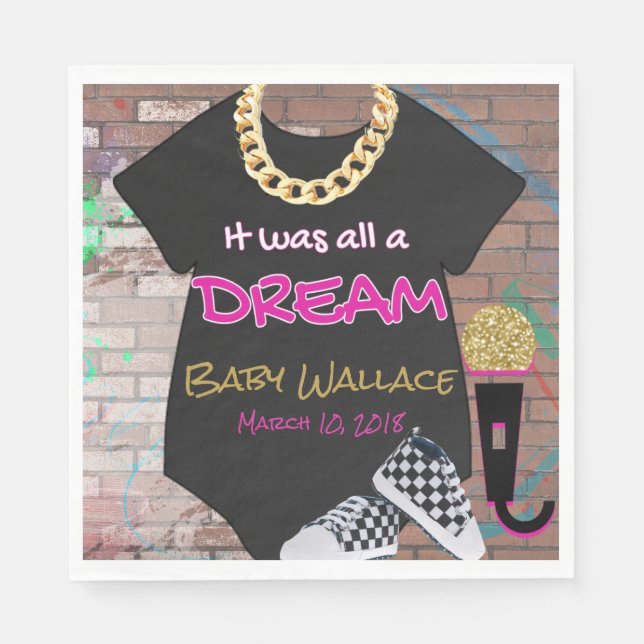 Es war alles Traum| Retro Hip Hop Pink & Gold Serviette (Vorderseite)