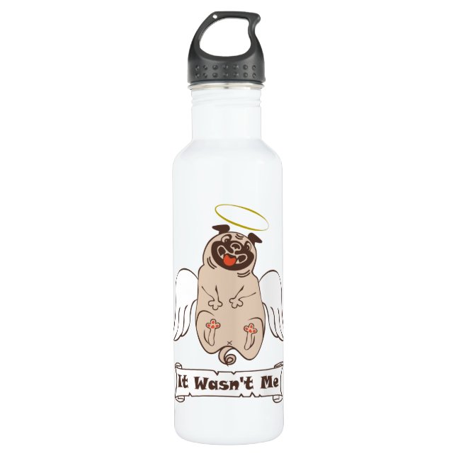 Es war nicht ich Engel Mops lustiges Zitat Stainle Edelstahlflasche (Vorderseite)