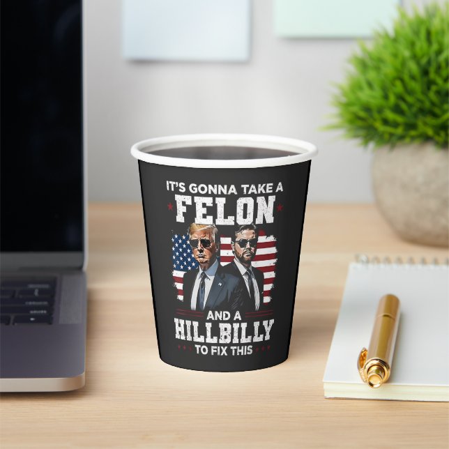Es wird Trump Vance mit Felon und Hügel einnehmen Pappbecher (InSitu)