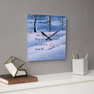 Ésaïe 1:18 Inspirationnel Carré Horloge murale
