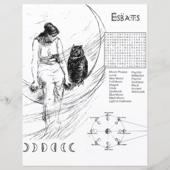 Esbat Moon Magick Word Recherche Coloration Papier (Devant)