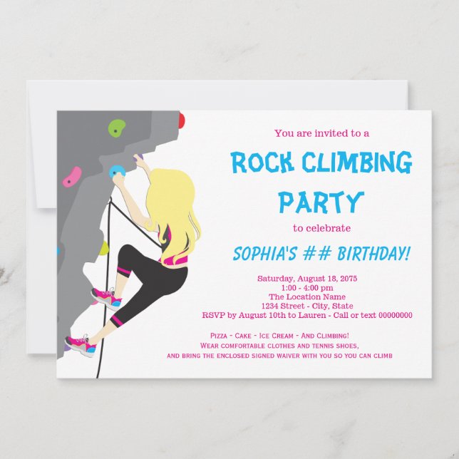 Escalade Rock Anniversaire Fête Fille Invitations (Devant)