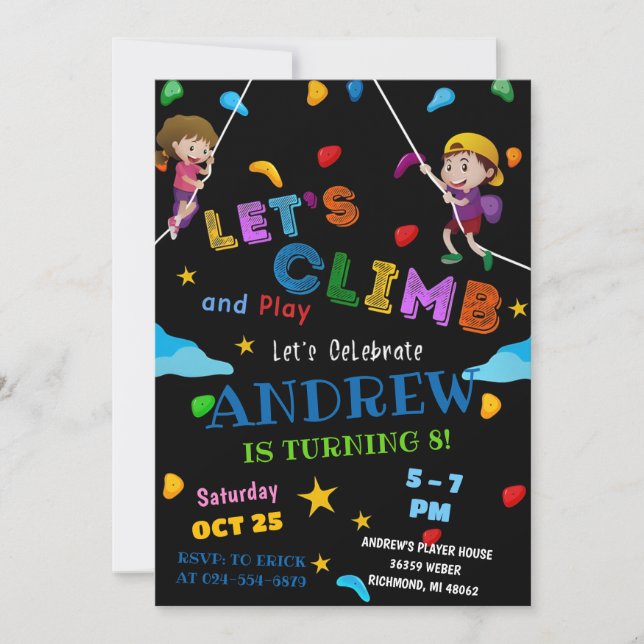 Escalade Rock personnelle Invitation fête d'annive (Devant)