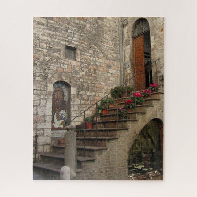 Escalier aux fleurs rouges à Assise — puzzle (Vertical)
