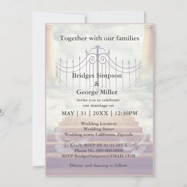 escalier du ciel moderne saint mariage invitation (Devant)