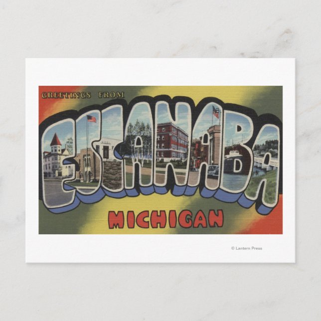 Escanaba, Michigan - Große Buchstabenszenen Postkarte (Vorderseite)