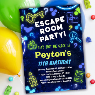 Escape Room Geburtstagsparty Einladung Blue Green