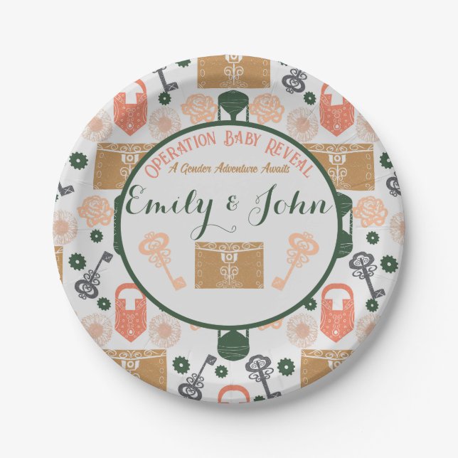 Escape Room Gender Reveal Baby Shower Pappteller (Vorderseite)
