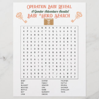 Escape Room Gender Reveal Baby Word Search Flyer
