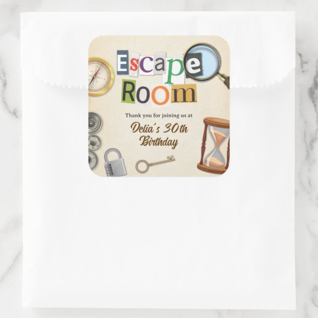 Escape Room Party Quadratischer Aufkleber (Tasche)