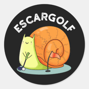 Escar-golf Funny Escargot Snail Pun Dark BG Runder Aufkleber