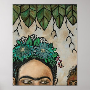 Escondida Frida Kahlo Portrait Monkey Poster