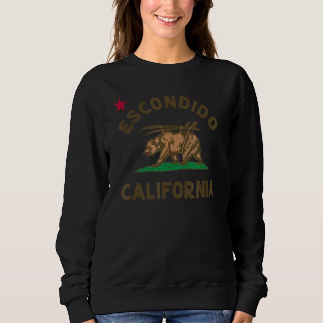 Escondido California Beach Flag Bear Surf Ca Vinta Sweatshirt (Vorderseite)
