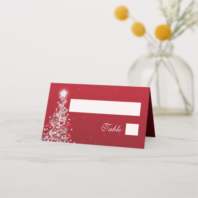 Escort Card Weihnachten Hochzeit Silver Red Platzkarte (Vorderseite)