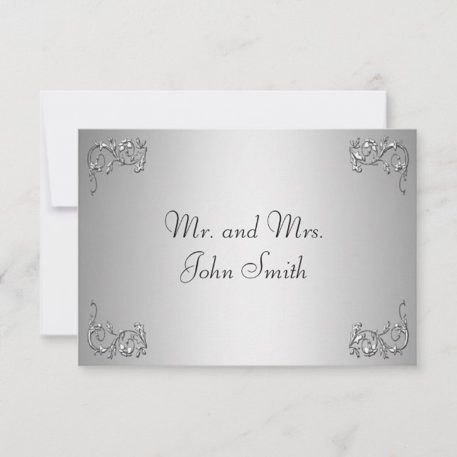 Escort-Karte - silberne Swirke Einladung (Vorderseite)