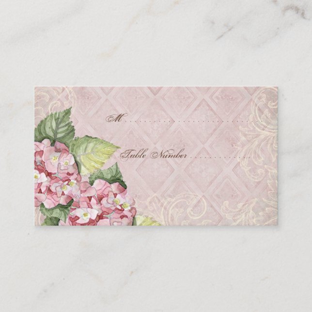 Escort Tischnummer Cards - Rosa Hydrangea Swirl Platzkarte (Vorderseite)